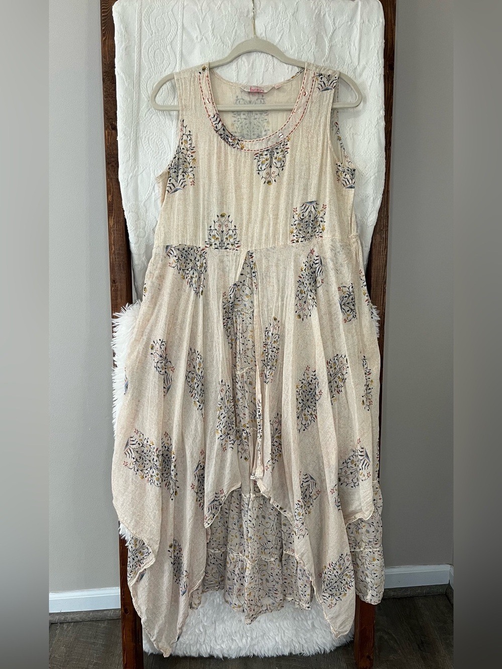 Fusion Boho Floral Layered Maxi Dress - Cream/Multi - Size Large